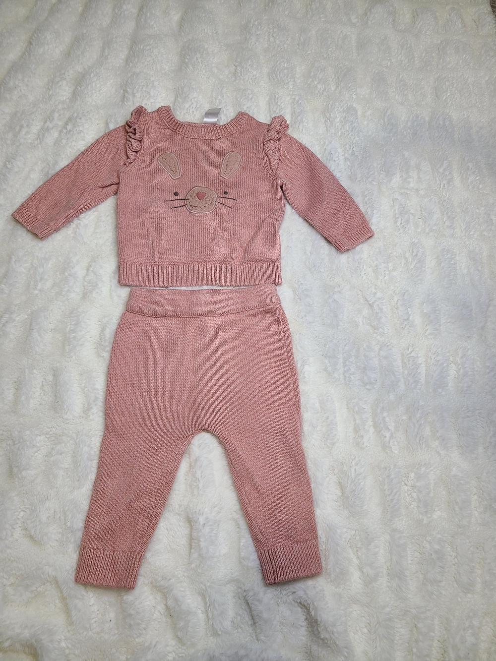 Carter's Dusty Pink Knit Baby Sweater & Pants Set Size 12m